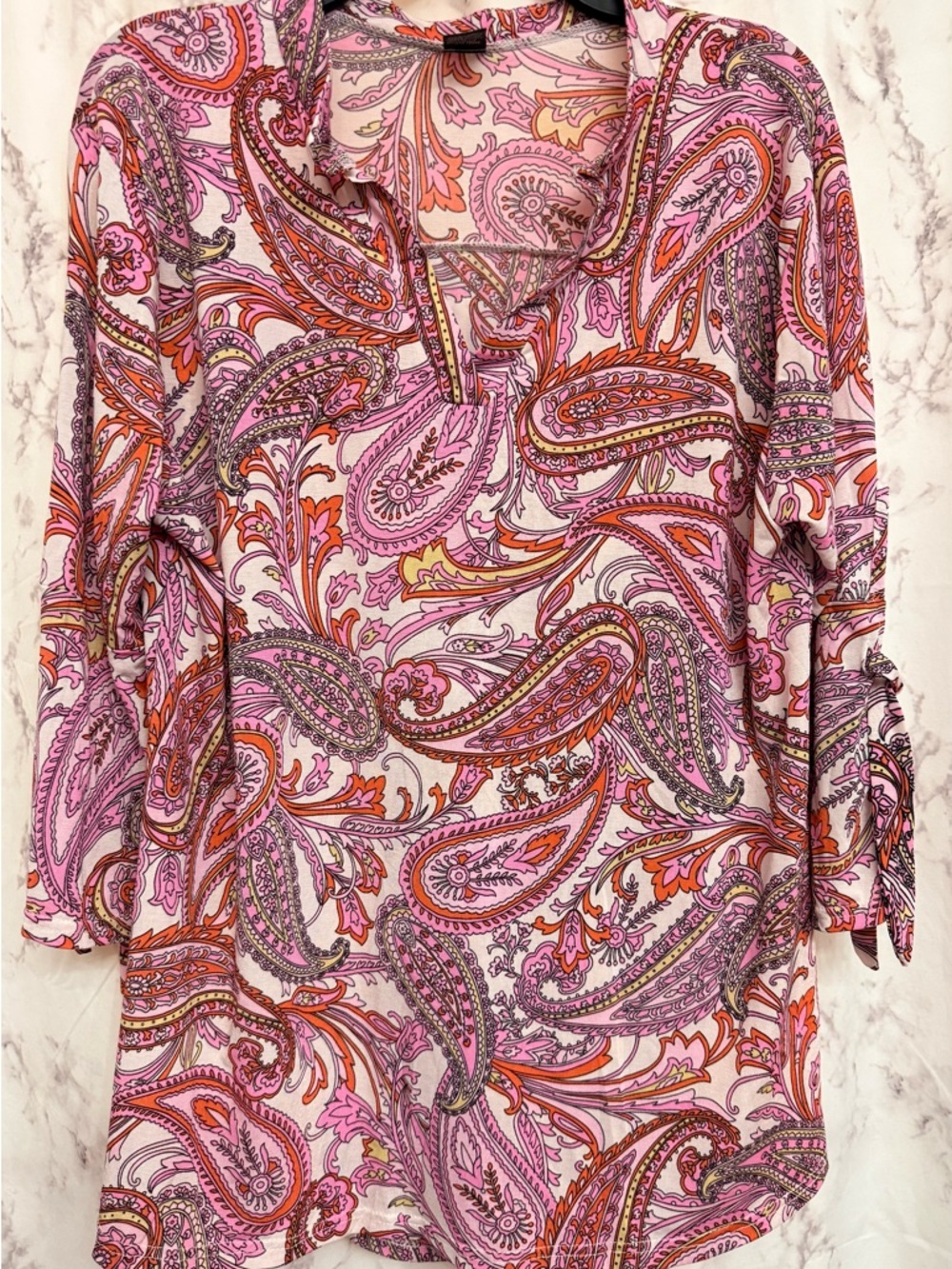 Women’s Paisley V-Neck Tunic in Pink and Orange